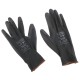 Guantes de trabajo de poliéster semibañados en PU GLOVE PE-PU 9, negros, talla 9