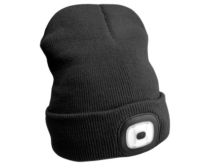 Gorro con linterna frontal 180 lm, recargable, USB, talla única, algodón/PE, negro