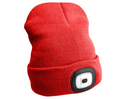Gorro con linterna frontal 180 lm, recargable, USB, talla única, algodón/PE, rojo