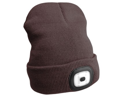 Gorro con linterna frontal 180 lm, recargable, USB, talla universal, algodón/PE, marrón