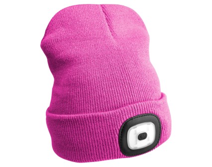 Gorro con linterna frontal de 180 lm, recargable, USB, talla universal, algodón/PE, color rosa.