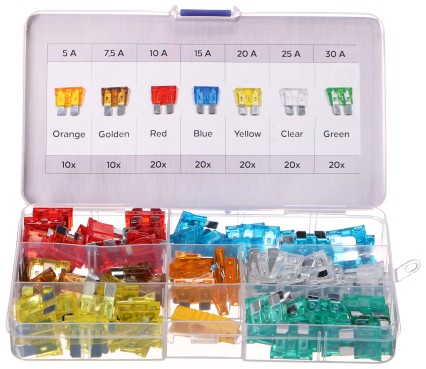 Juego de fusibles de cuchilla para automoción. JUEGO DE FUSIBLES MECÁNICOS 1, 5-30 A, 120 unidades.