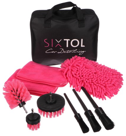 Juego multifuncional de herramientas para limpieza y lavado del coche CAR DETAILING PINK 9, 9 piezas