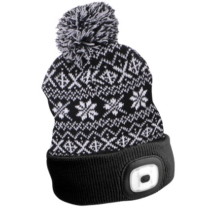 Gorro con linterna frontal 180 lm, recargable, USB, talla única, algodón/PE, negro de invierno