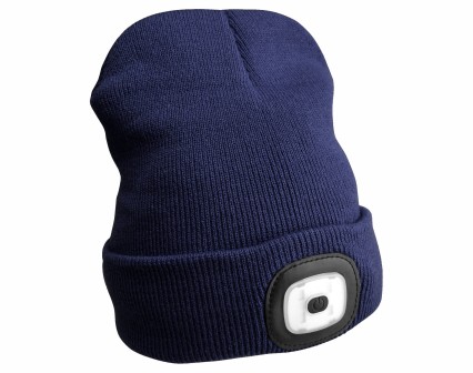 Gorro con linterna frontal 180 lm, recargable, USB, talla única, algodón/PE, azul