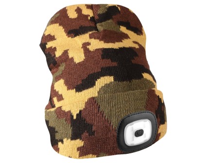 Gorro con linterna frontal 180 lm, recargable, USB, talla universal, algodón/PE, camuflaje