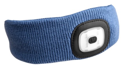 Banda frontal con linterna 180 lm, recargable, USB, talla universal, algodón/PE, azul
