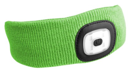 Diadema con linterna frontal 180 lm, recargable, USB, talla única, algodón/PE, verde fluorescente