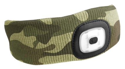 Cinta con linterna frontal 180 lm, recargable, USB, talla única, algodón/PE, camuflaje