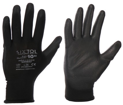 Guantes de trabajo de poliéster parcialmente recubiertos de poliuretano GLOVE PE-PU 10, negros, tall