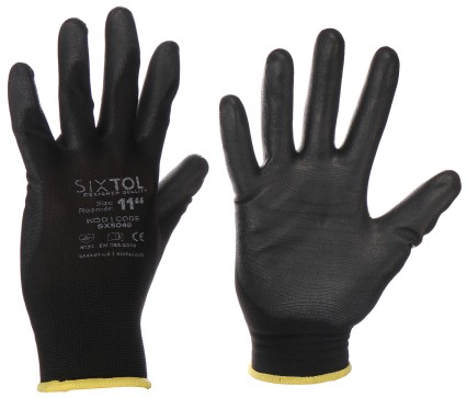 Guantes de trabajo de poliéster parcialmente recubiertos de poliuretano GLOVE PE-PU 11, negros, tall