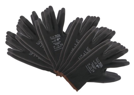 Guantes de trabajo de poliéster semibañados en PU GLOVE PE-PU 9, negros, talla 9