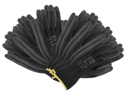 Guantes de trabajo de poliéster recubiertos parcialmente en PU GLOVE PE-PU 11, negros, talla 11\