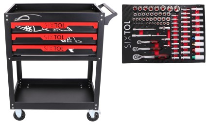 Carro de taller con herramientas MECHANIC TROLLEY JASON 80, 3 cajones, 1 estante, 80 piezas de herra