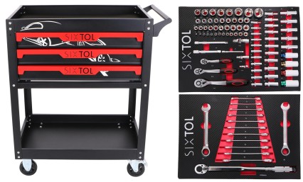 Carro de taller con herramientas MECHANIC TROLLEY JASON 94, 3 cajones, 1 estante. 94 piezas de herra