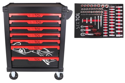 Carro de taller para herramientas MECHANIC TROLLEY KEVIN 80, 7 cajones, 80 piezas de herramientas