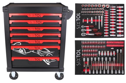 Carro de taller para herramientas MECHANIC TROLLEY KEVIN 182, 7 cajones, 182 piezas de herramientas
