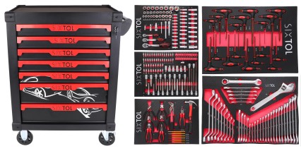 Carro taller para herramientas MECHANIC TROLLEY KEVIN 253, 7 cajones, 253 piezas de herramientas