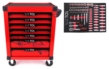 Carro de taller para herramientas MECHANIC TROLLEY KEVIN RED 80, 7 cajones, 80 piezas de herramienta