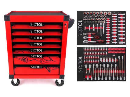 Carro de taller para herramientas MECHANIC TROLLEY KEVIN RED 182, 7 cajones, 182 piezas de herramien