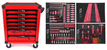 Carro de taller para herramientas MECHANIC TROLLEY KEVIN RED 210, 7 cajones, 210 piezas de herramien