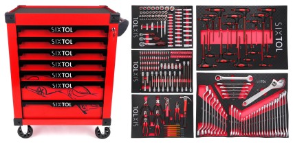Carro de taller para herramientas MECHANIC TROLLEY KEVIN RED 253, 7 cajones, 253 piezas de herramien