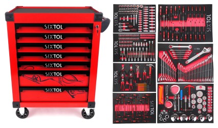 Carro de taller para herramientas MECHANIC TROLLEY KEVIN RED 326, 7 cajones, 326 piezas de herramien