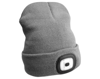 Gorro con linterna frontal de 180 lm, recargable por USB, talla universal, algodón/PE, gris claro