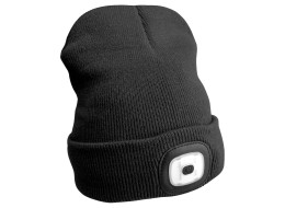 Gorro con linterna frontal 180 lm, recargable, USB, talla única, algodón/PE, negro