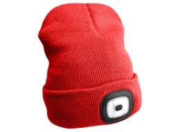 Gorro con linterna frontal 180 lm, recargable, USB, talla única, algodón/PE, rojo