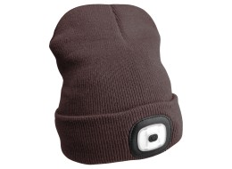 Gorro con linterna frontal 180 lm, recargable, USB, talla universal, algodón/PE, marrón