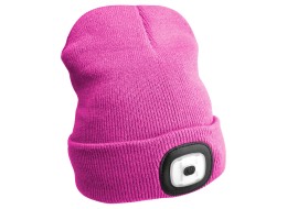 Gorro con linterna frontal 180 lm, recargable, USB, talla universal, algodón/PE, rosa