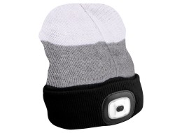 Gorro con linterna frontal 180 lm, recargable, USB, talla única, algodón/PE, negro/gris/blanco