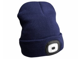 Gorro con linterna frontal 180 lm, recargable, USB, talla única, algodón/PE, azul