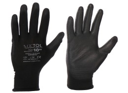 Guantes de trabajo de poliéster parcialmente recubiertos de poliuretano GLOVE PE-PU 10, negros, tall