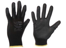 Guantes de trabajo de poliéster parcialmente recubiertos de poliuretano GLOVE PE-PU 11, negros, tall
