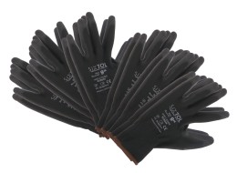 Guantes de trabajo de poliéster semi-recubierto de PU GUANTE PE-PU 9, negro, talla 9