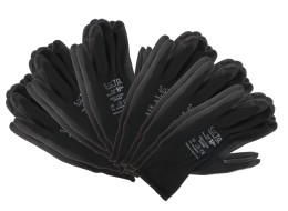 Guantes de trabajo de poliéster recubiertos parcialmente en PU GLOVE PE-PU 10, negros, talla 10\