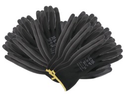 Guantes de trabajo de poliéster recubiertos parcialmente en PU GLOVE PE-PU 11, negros, talla 11\