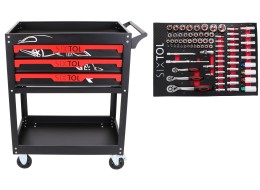 Carro de taller con herramientas MECHANIC TROLLEY JASON 80, 3 cajones, 1 estante, 80 piezas de herra