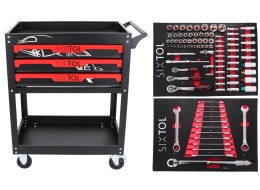 Carro de taller con herramientas MECHANIC TROLLEY JASON 94, 3 cajones, 1 estante. 94 piezas de herra
