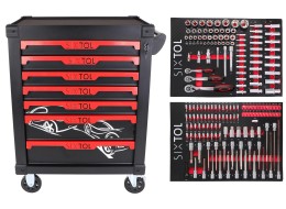 Carro de taller para herramientas MECHANIC TROLLEY KEVIN 182, 7 cajones, 182 piezas de herramientas