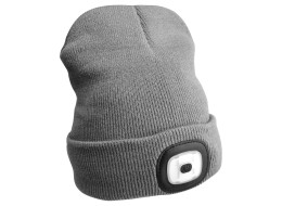 Gorro con linterna frontal de 180 lm, recargable por USB, talla universal, algodón/PE, gris claro